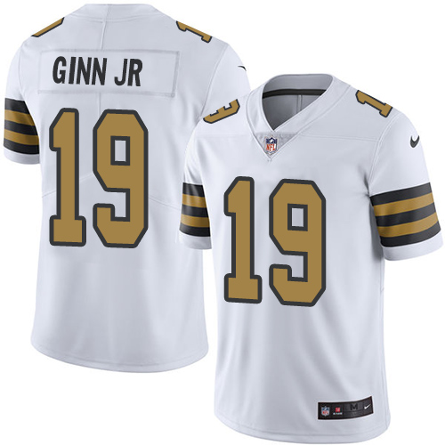 Nike Saints #19 Ted Ginn Jr White Men's Stitched NFL Limited Rush Jersey